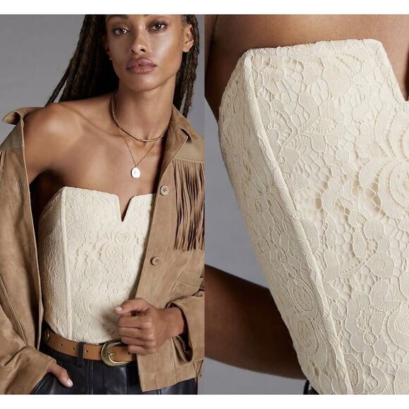 Anthropologie Cream Lace Strapless Tank Top - Picture 2 of 7